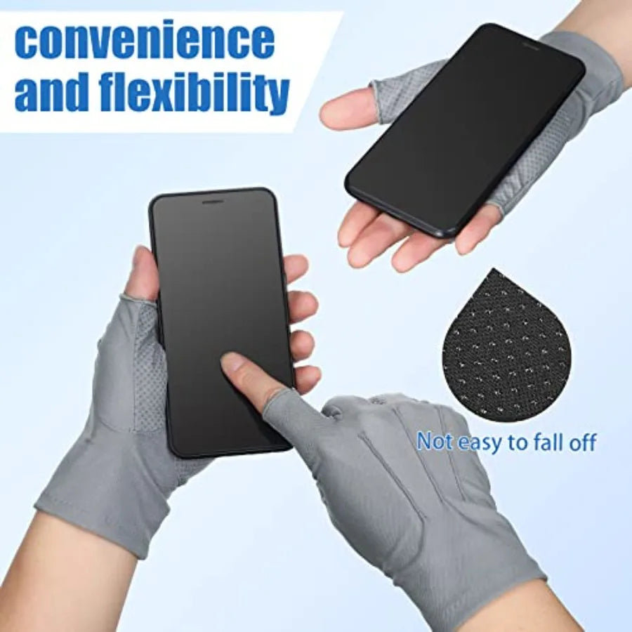 Summer Fingerless Gloves UV Protection Nonslip Touchscreen Driving Hiking Men