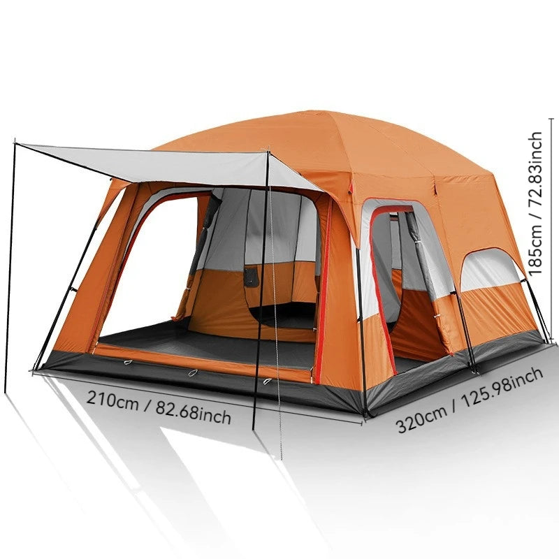 Family Outdoor Camping Tent With Removable Awning And Mesh Windows
