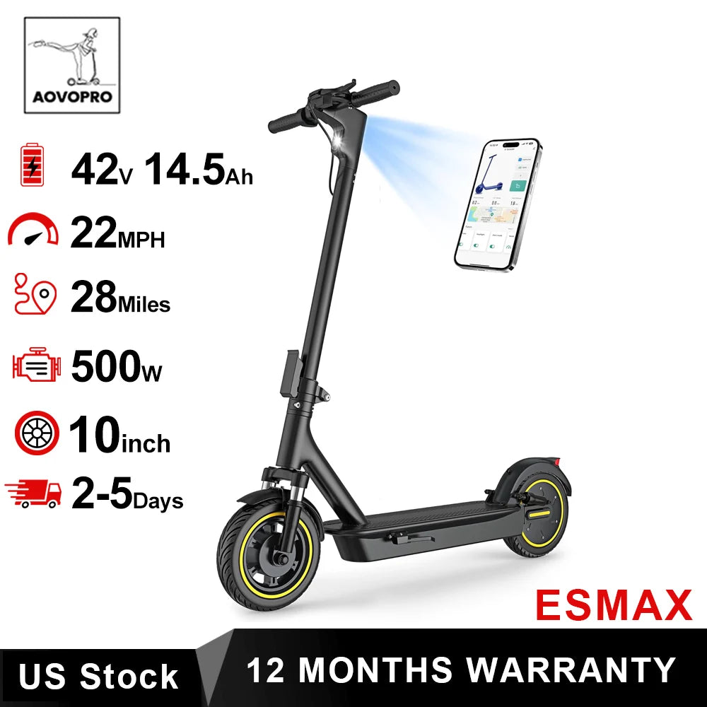 AOVOPRO ESMAX 500W Folding Electric Scooter 22 MPH App Enabled