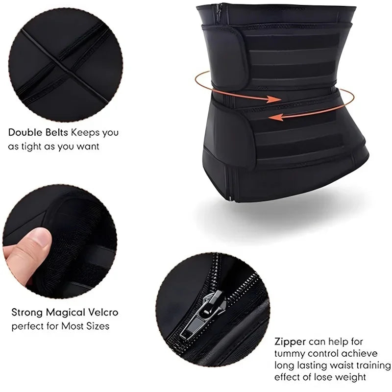 Sculpt & Lift Waist Trainer Waist Trainer, Trimmer, Cincher, Body Shaper, Belly Band- Double Belt Zipper Stomach Wraps for Weight Loss & Postpartum Recovery High Compression Zipper Corset with Adjustable Dual Straps for Shape