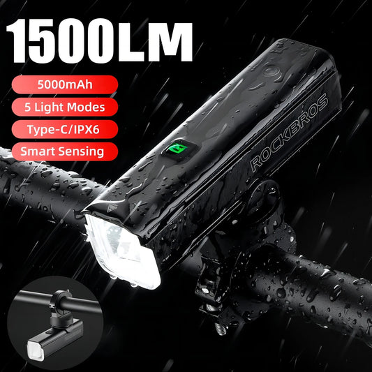ROCKBROS 1500LM Bike Light Front Headlamp IPX6 Aluminum