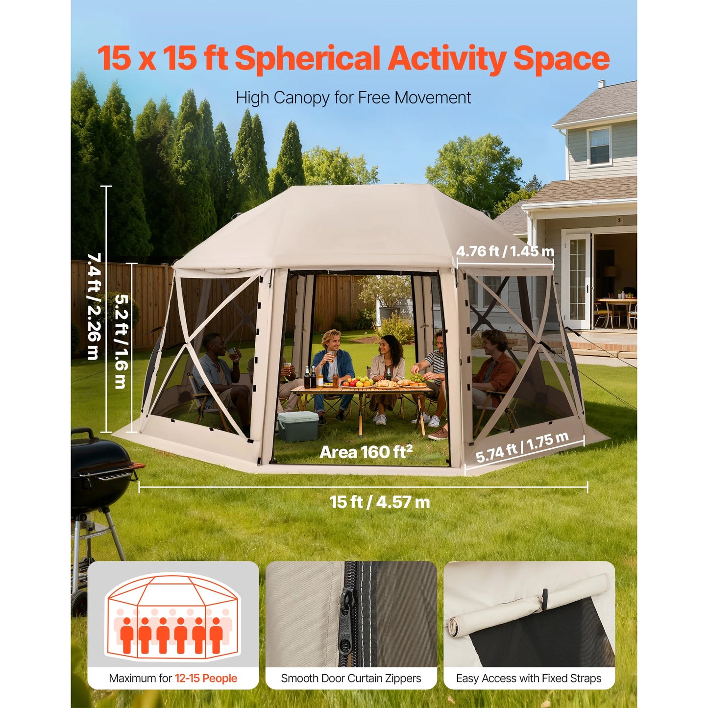 SucceBuy Pop Up Gazebo Screen Tent With Removable Top