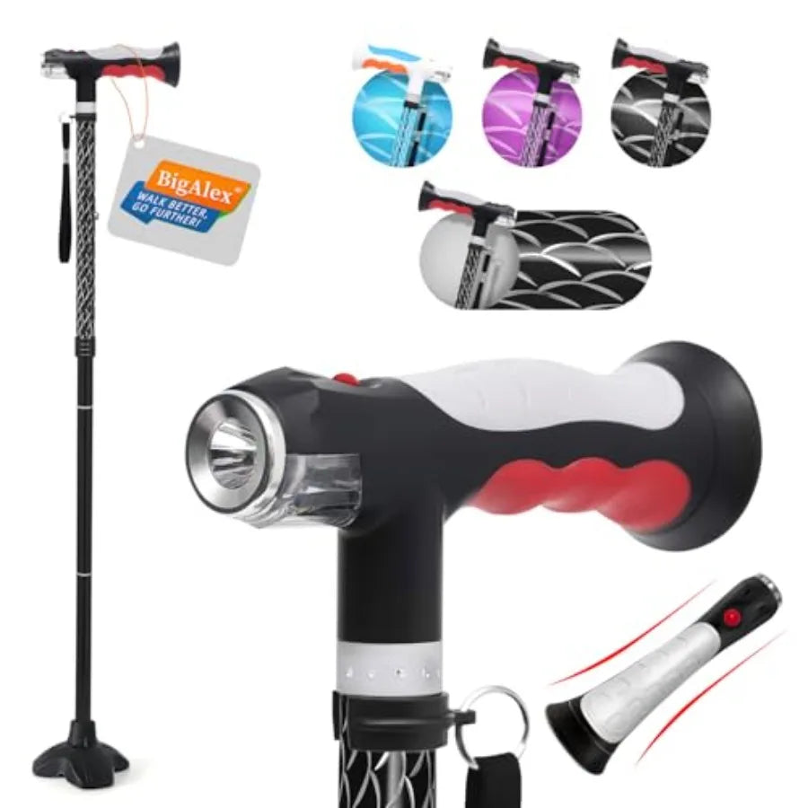 Folding Walking Cane With LED Lights For Elderly Adjustable