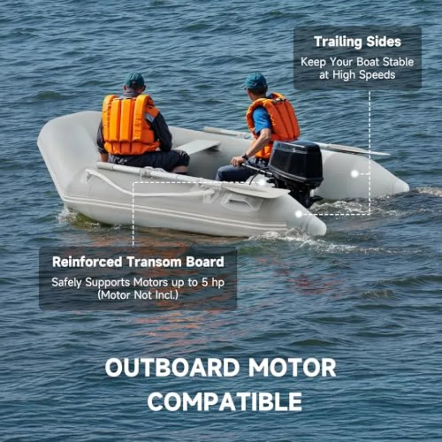 7.5ft Heavy Duty Inflatable Boat with Aluminum Floor Oars - 2 Person 660lb Capacity Dinghy for Fishing/Towing Includes Pump Tra