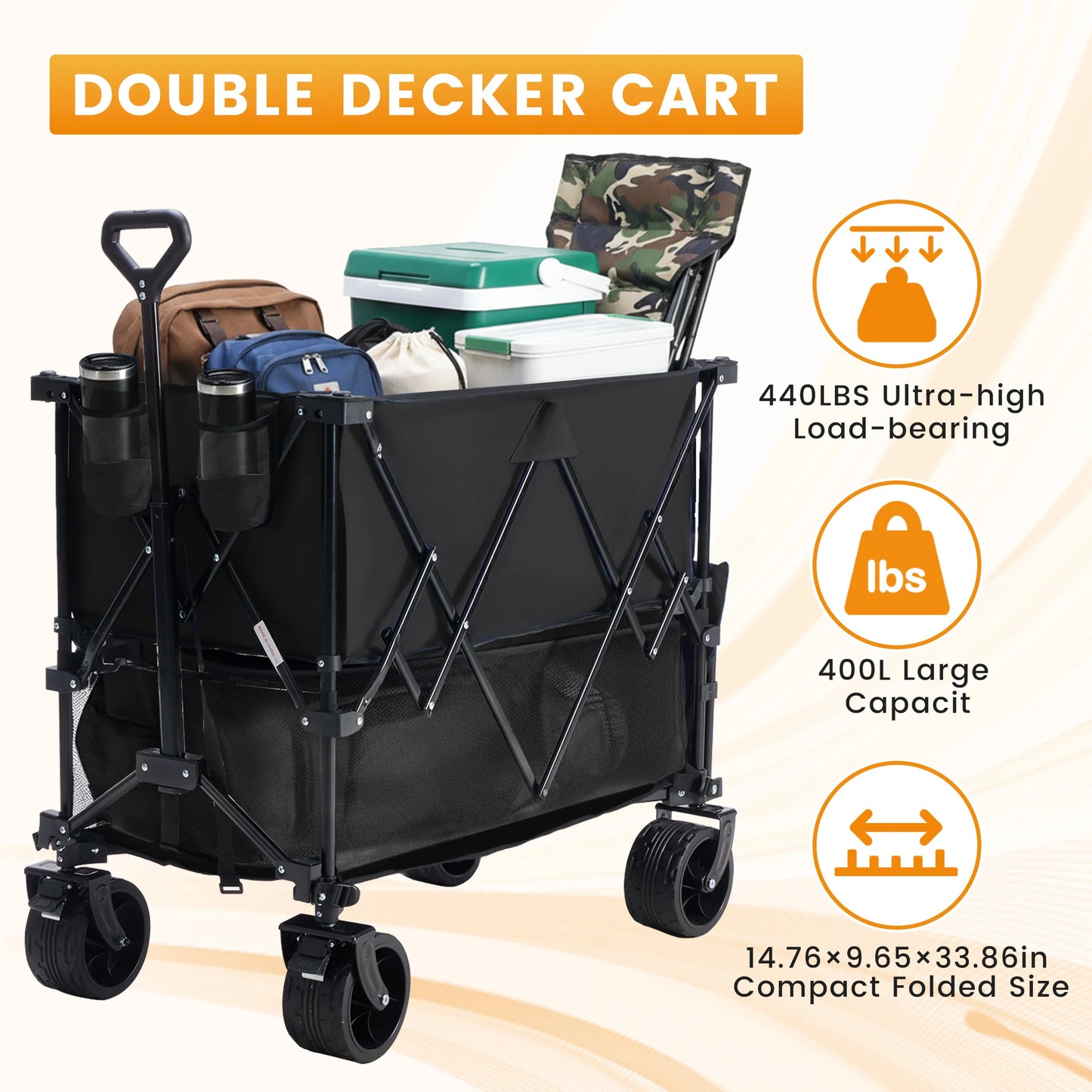 JHK Outdoor Double Decker Wagon Cart Foldable Garden Cart