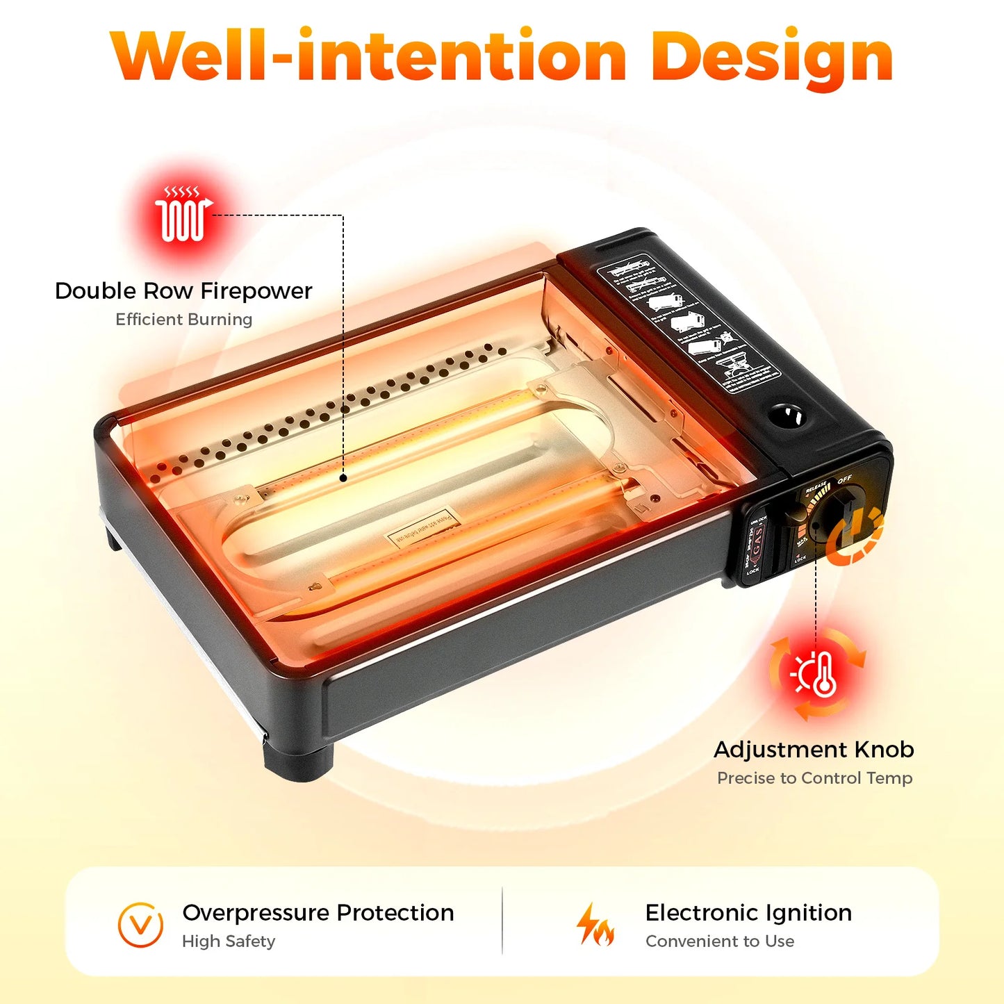Portable Camping Butane Gas Stove For Outdoors, Stainless Steel