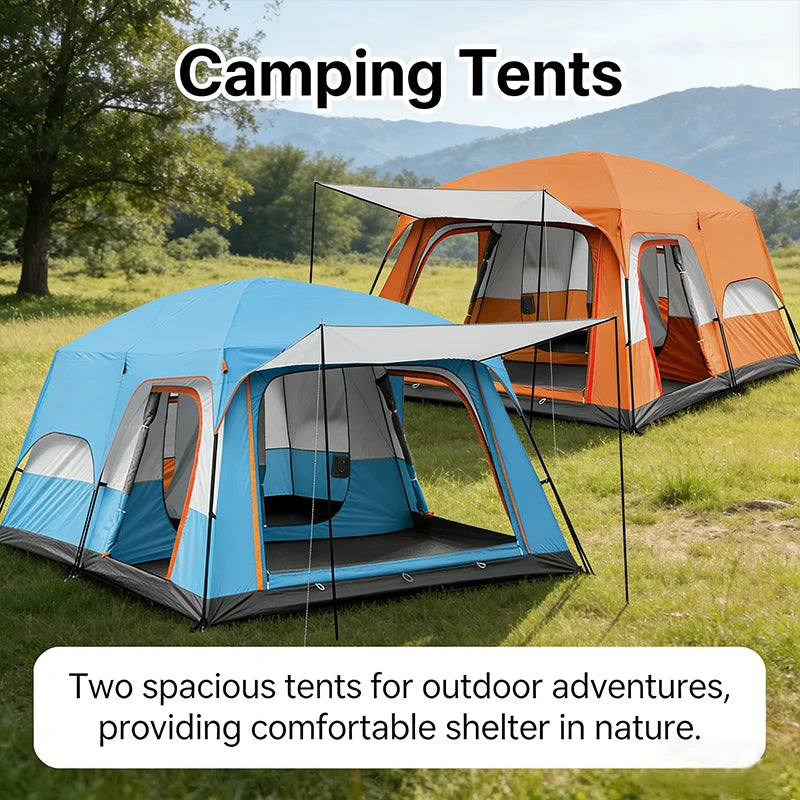 Family Outdoor Camping Tent With Removable Awning And Mesh Windows