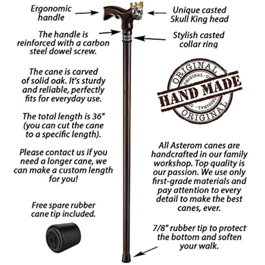 Skull King Handmade Wooden Walking Cane For Men Premium Quality