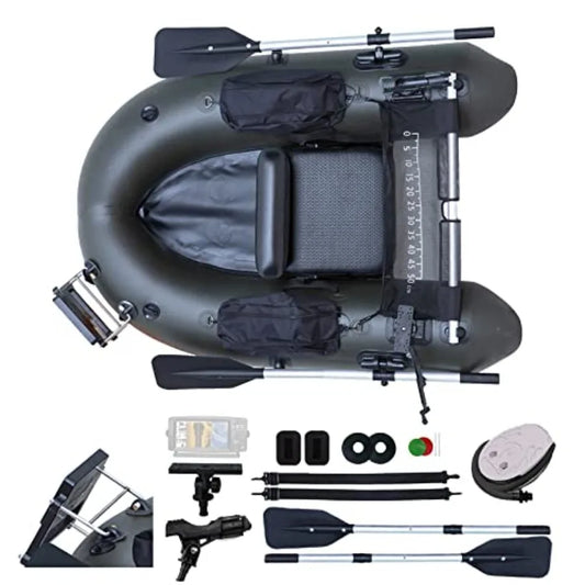Inflatable Fishing Float Tube Belly Boat with Adjustable Backpack Straps Storage Pockets Fish Ruler Pump Oar 350 LBS Load Capac