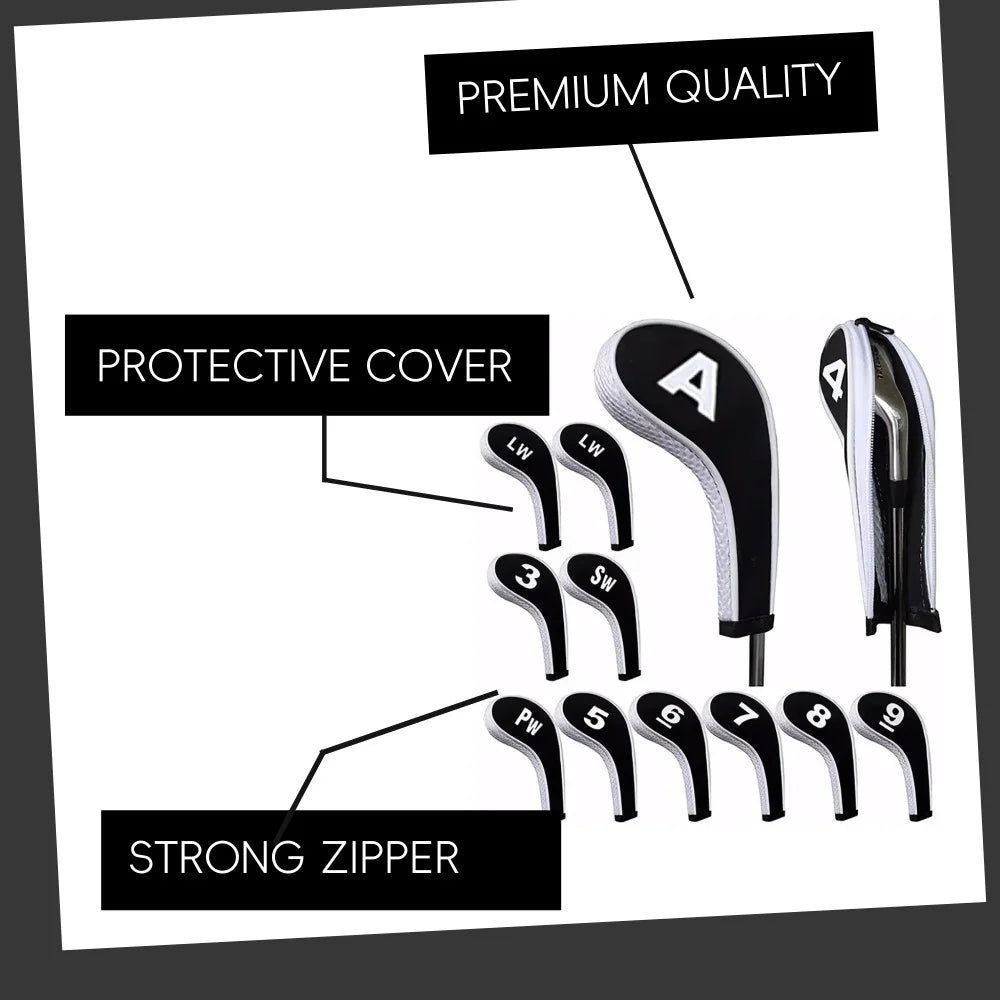 Neoprene Golf Club Covers 12-Piece Set with Zippered Driver Heads
