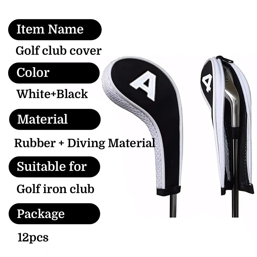 Neoprene Golf Club Covers 12-Piece Set with Zippered Driver Heads