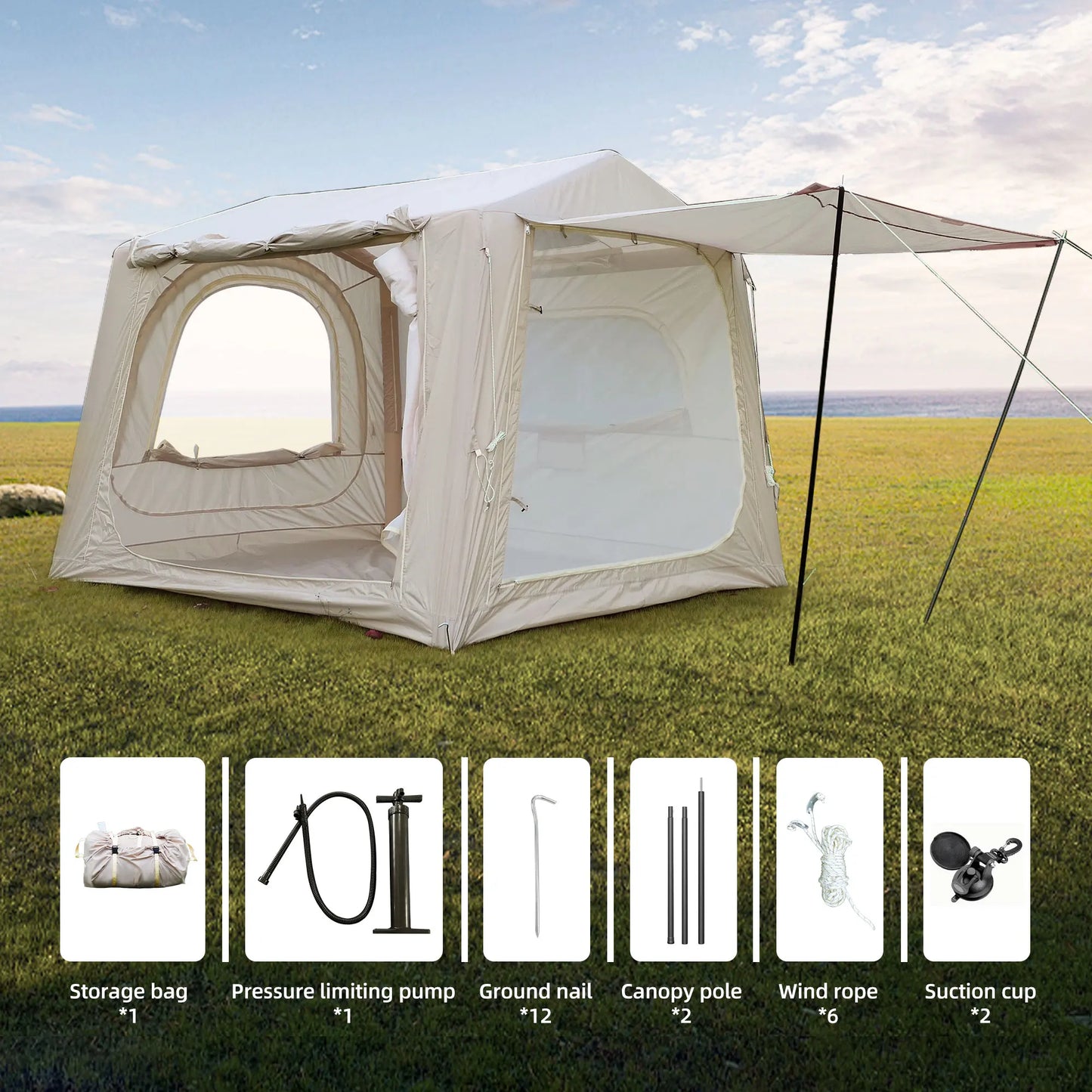 Inflatable Camping Tent For SUV Easy Setup Waterproof Glamping Shelter