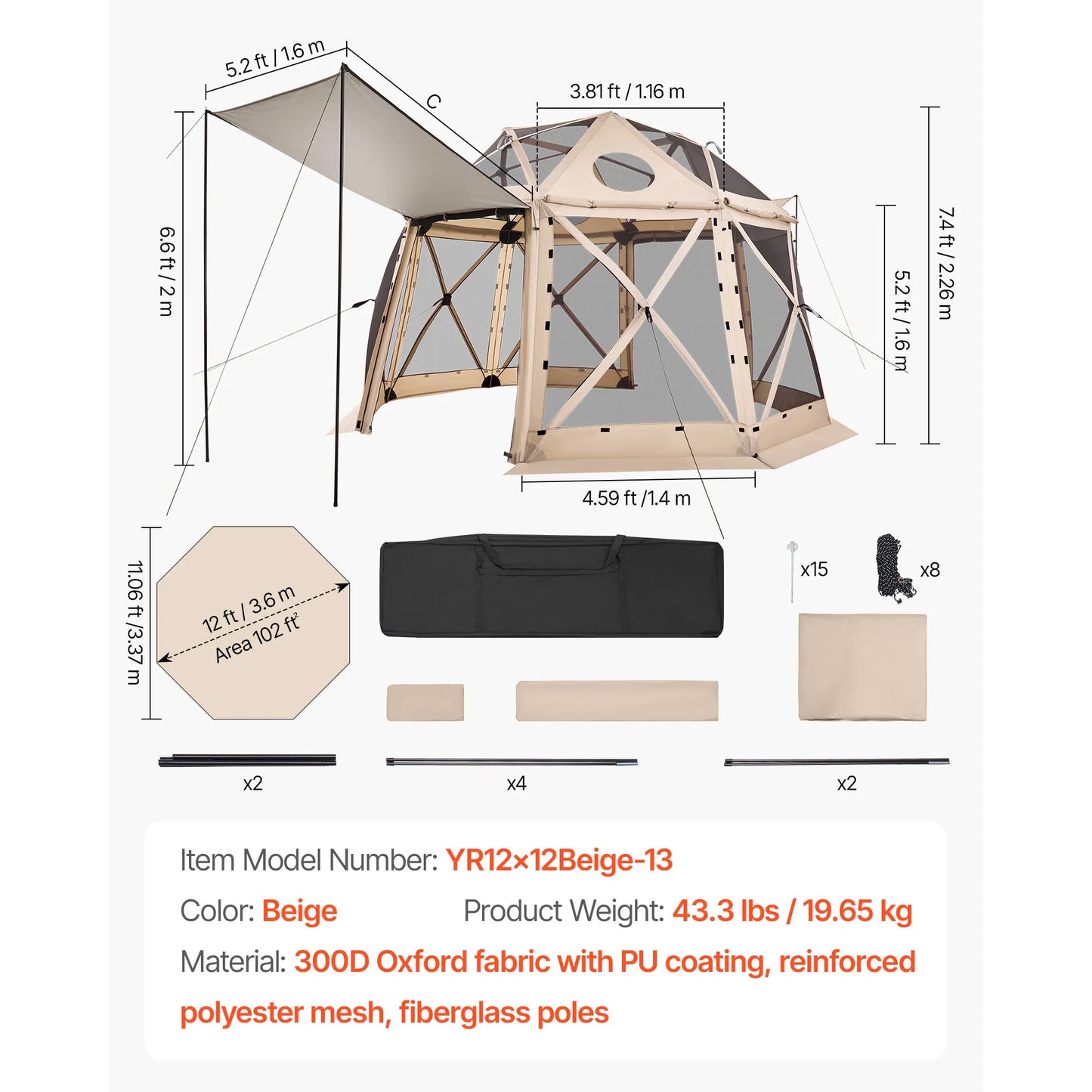 SucceBuy Pop Up Gazebo Screen Tent With Removable Top
