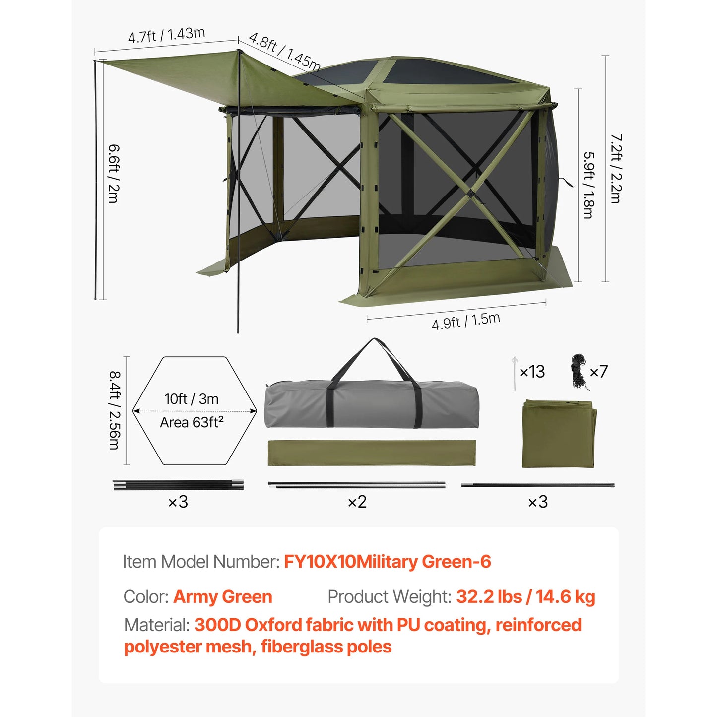SucceBuy Pop Up Gazebo Screen Tent With Removable Top