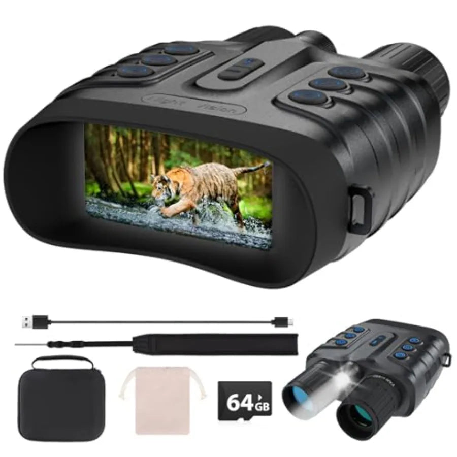 4K Full-Color Night Vision Binoculars for Adults with 3 HD Screen 10000mAh Battery 1968FT Range 64GB Storage 850nm Infrared 8X