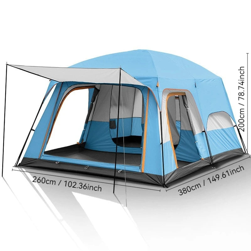Family Outdoor Camping Tent With Removable Awning And Mesh Windows