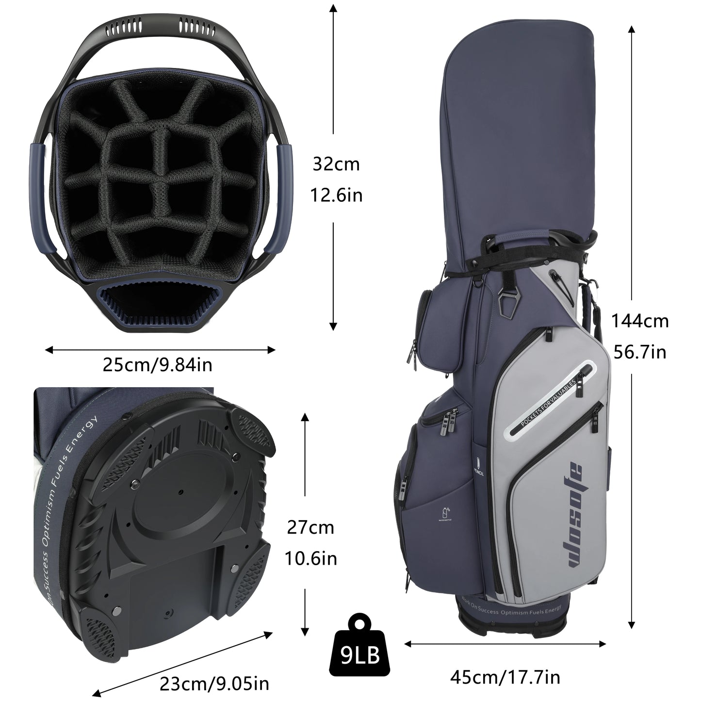 PU Leather Golf Cart Bag 14 Way Dividers 10 Pockets