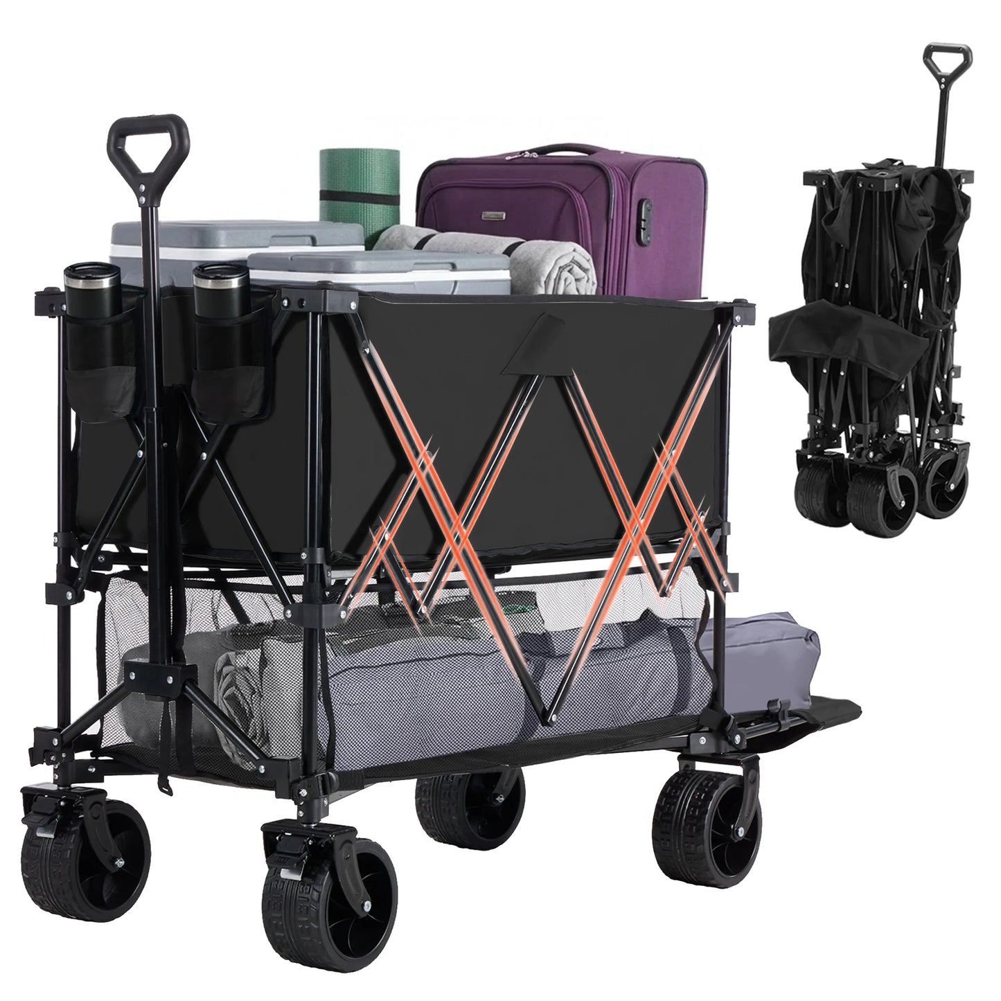 JHK Outdoor Double Decker Wagon Cart Foldable Garden Cart