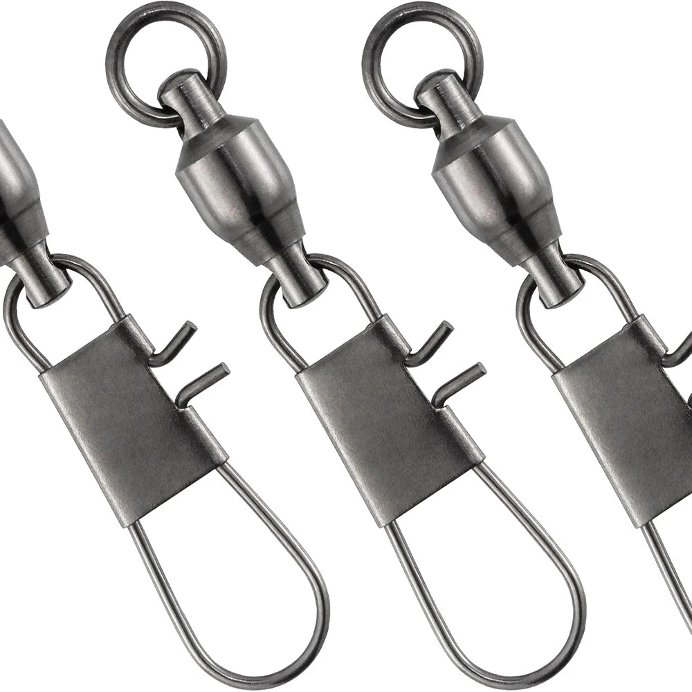 100Pcs Ball Bearing Snap Swivels Swivels Fishing Tackle with Safety Interlock Snap Saltwater Freshwater Stainless Fishing Tackle