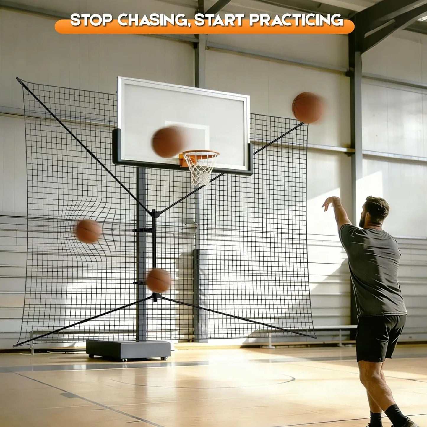 Heavy-Duty Steel Basketball Rebounder Net, 10x10 FT Outdoor Backstop for Court and Yard
