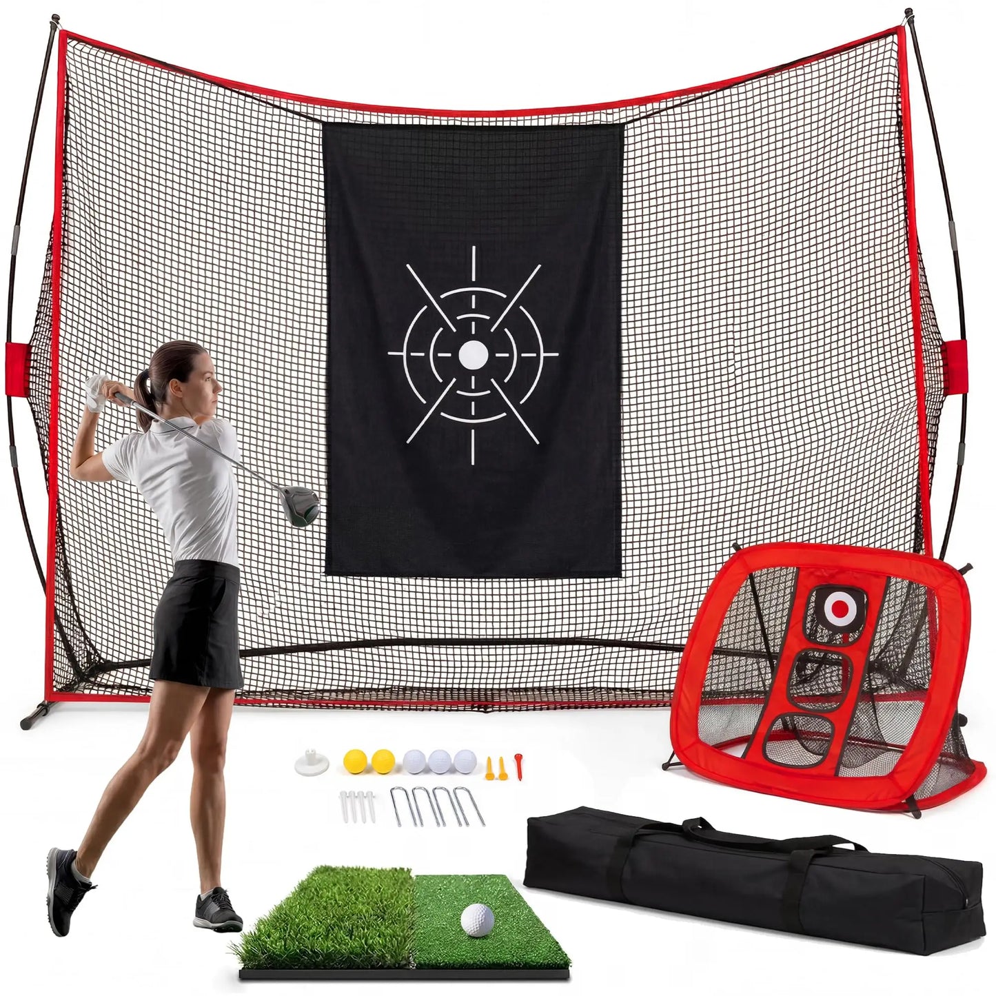 HiMISS Golf Practice Net With Chipping Goal And Carry Bag