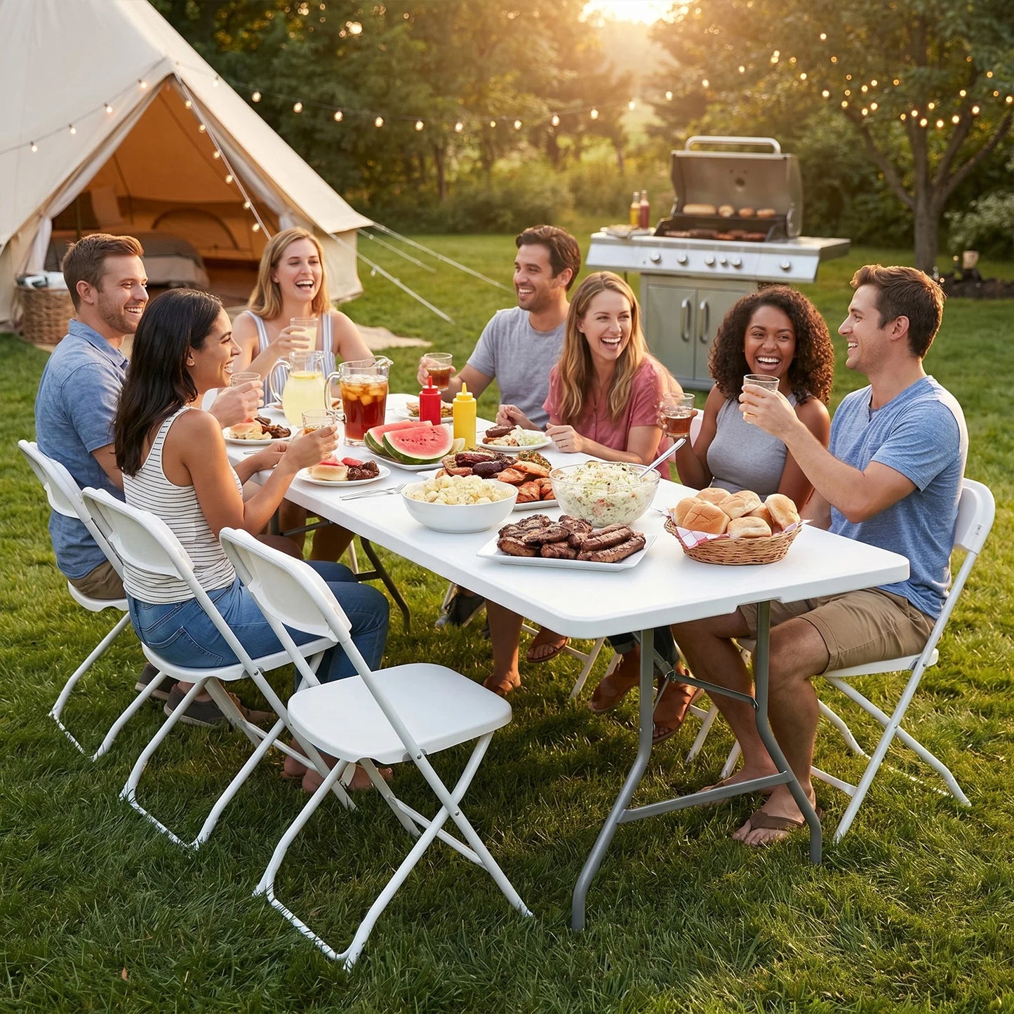 JHK Portable Folding Table Outdoor Indoor Heavy Duty With Handle