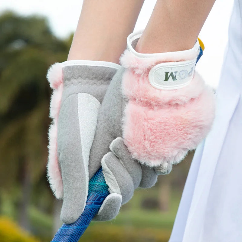 Outdoor Golf Gloves Plush Faux Rabbit Fur Non Slip Warm