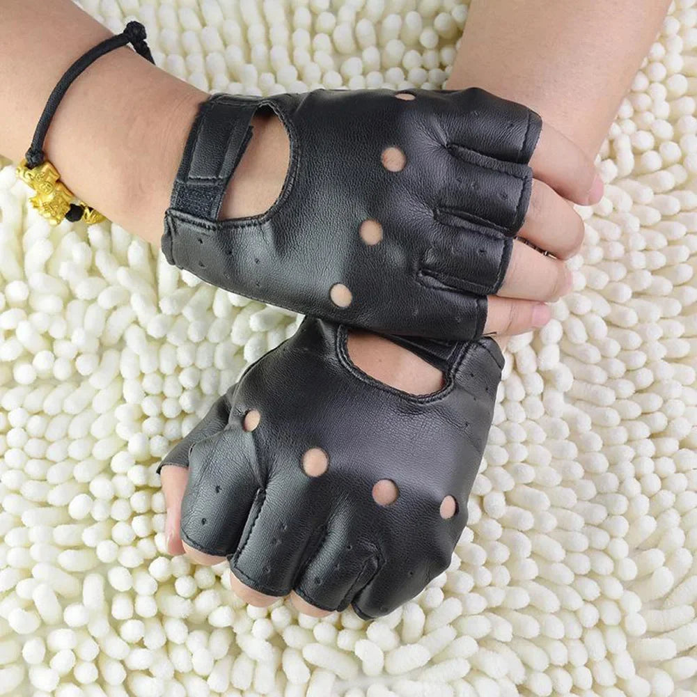 YJSFG HOUSE Leather Fingerless Mittens for Men and Motorcycle Riders