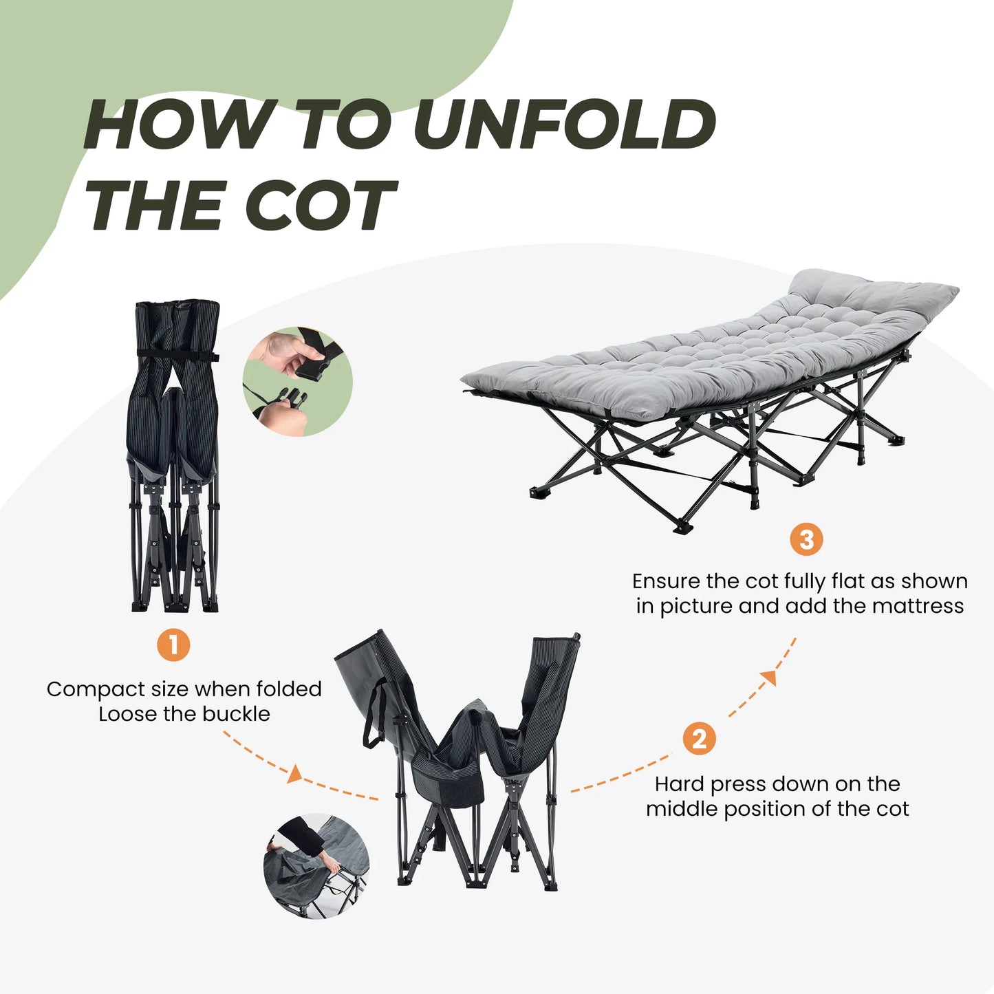 JHK Folding Camping Cot Bed With Cushion And Portable Storage