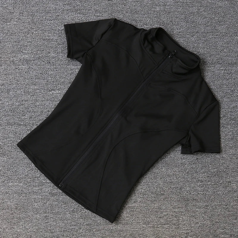 Women sport wear Slim Fit Polyester Quick-drying Full Zip Outdoor Fitness Running Tights Short Sleeves Women's Yoga Wear