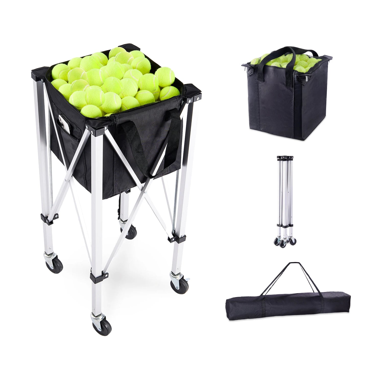 SucceBuy Foldable Tennis Ball Cart Holds 150/180 Balls with Wheels