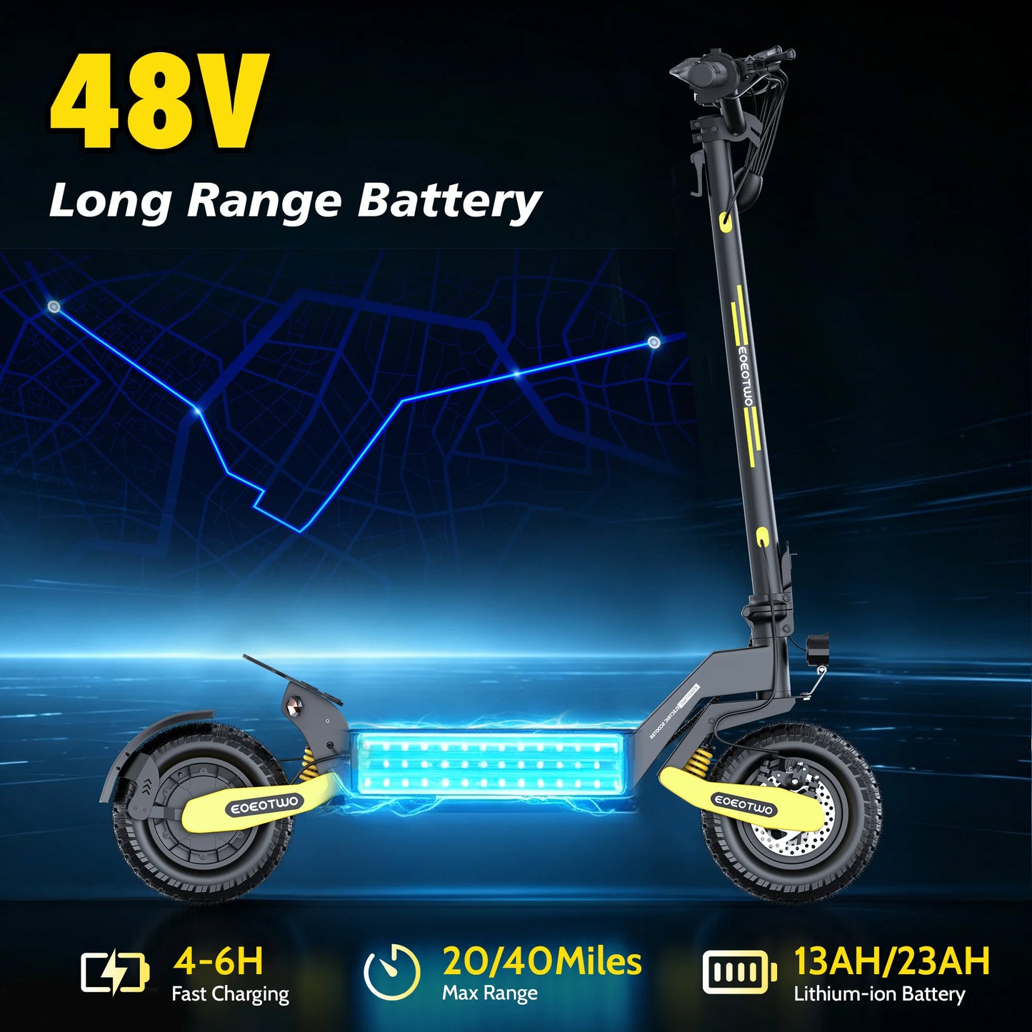 EOEOTWO 1200W Off Road Electric Scooter 48V 30MPH Foldable