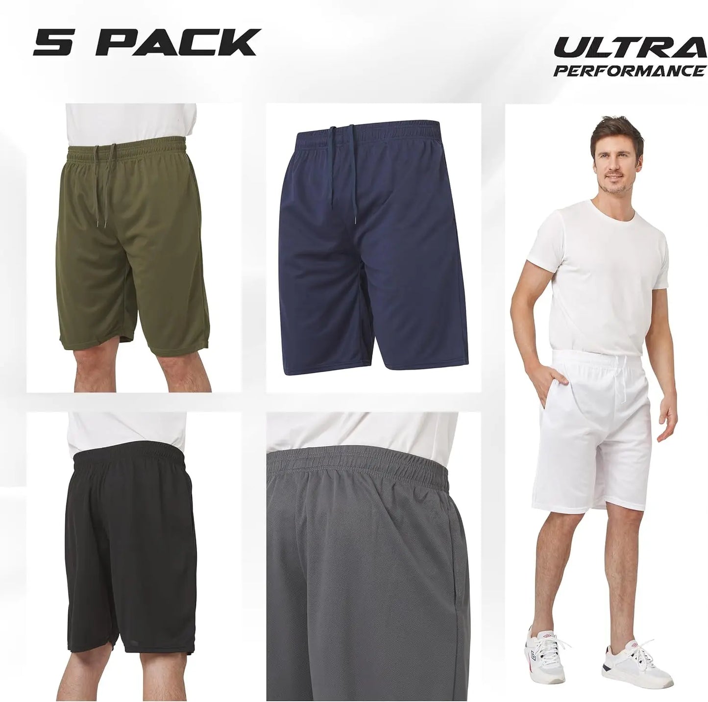 5 Pack Mens Shorts, Athletic Gym Shorts Workout Basketball Shorts for Men, SM - 5X