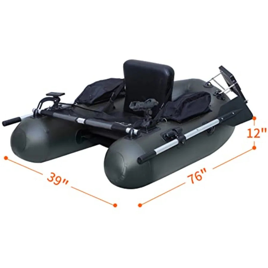 Inflatable Fishing Float Tube Belly Boat with Adjustable Backpack Straps Storage Pockets Fish Ruler Pump Oar 350 LBS Load Capac