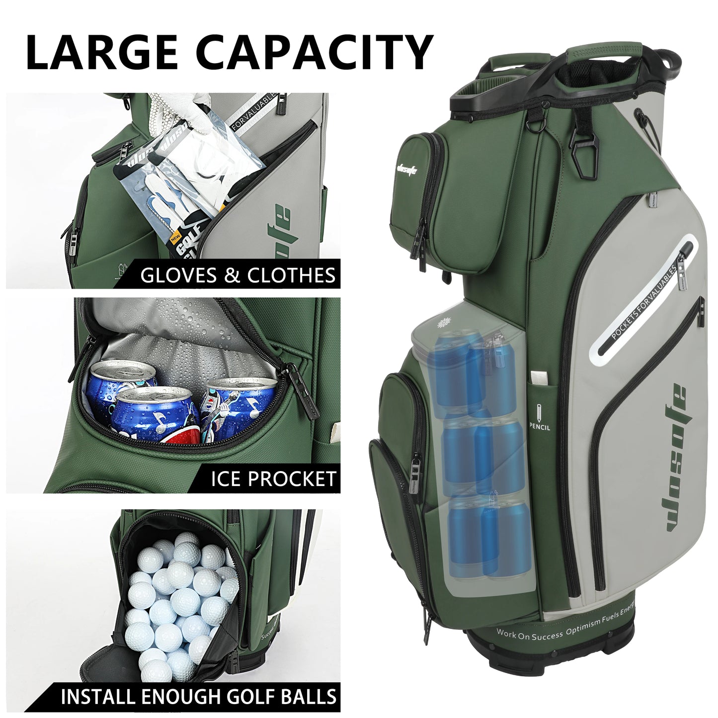 PU Leather Golf Cart Bag 14 Way Dividers 10 Pockets