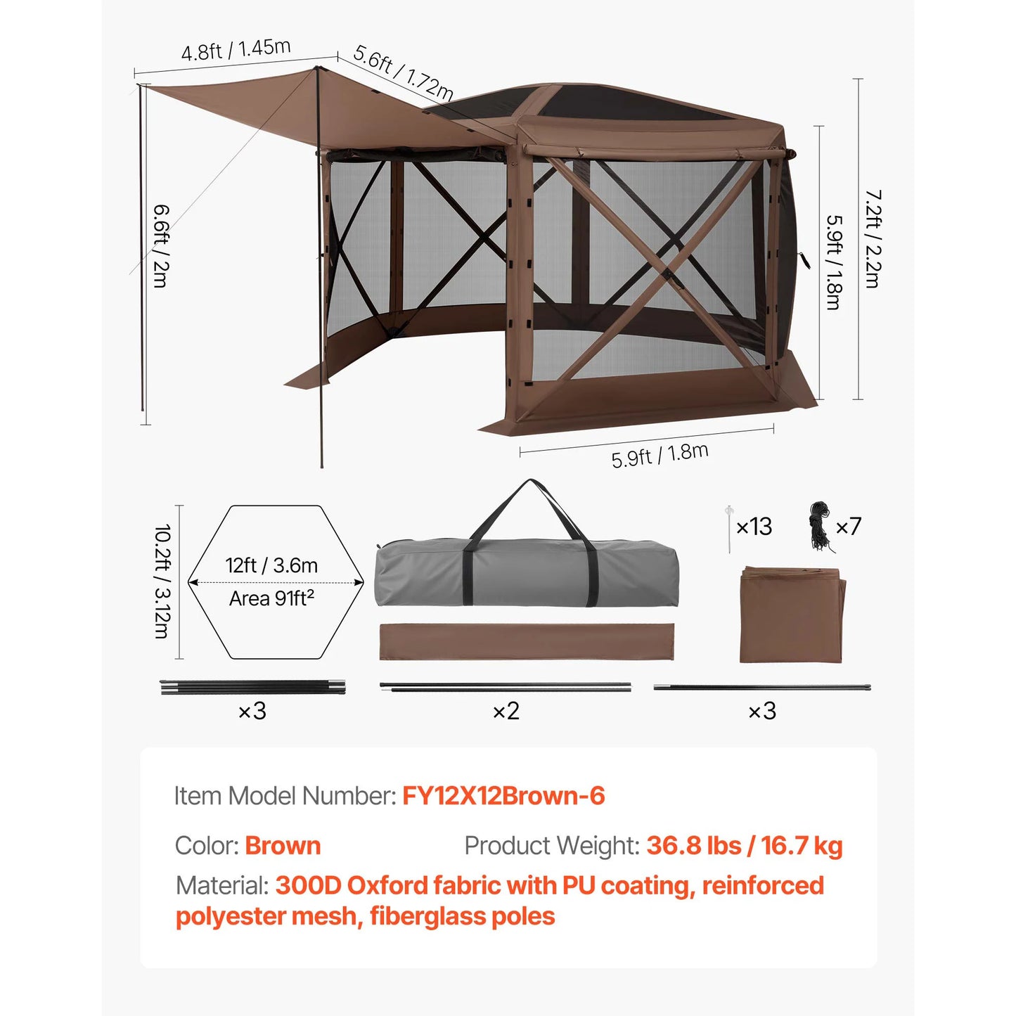 SucceBuy Pop Up Gazebo Screen Tent With Removable Top
