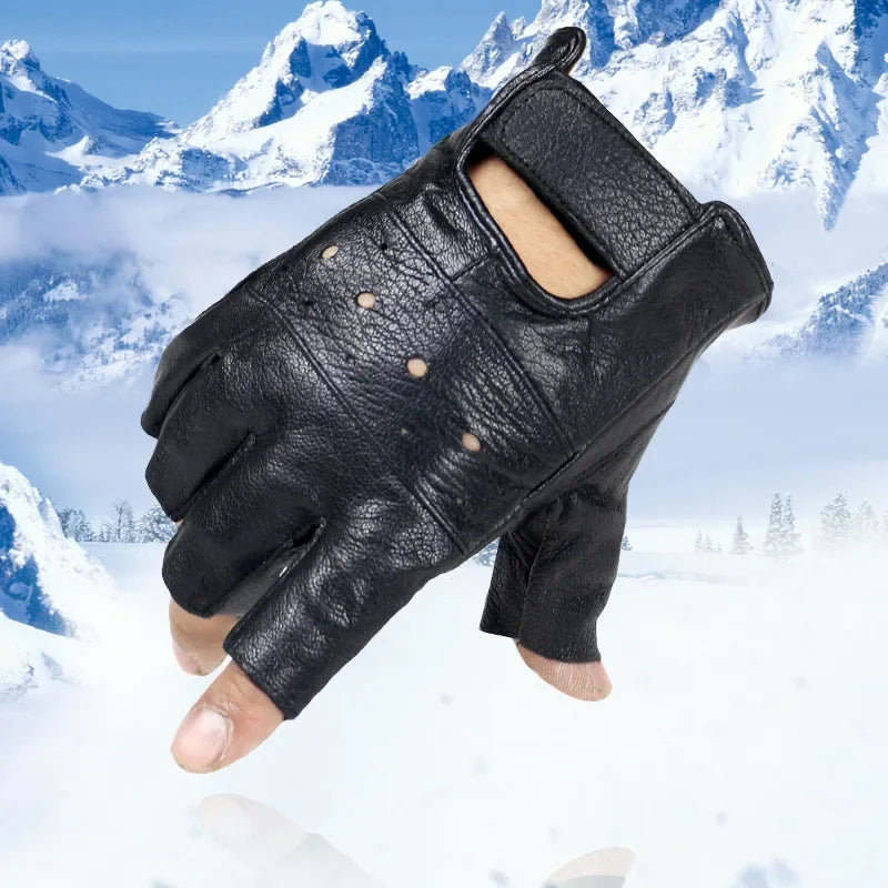 YJSFG HOUSE Leather Fingerless Mittens for Men and Motorcycle Riders