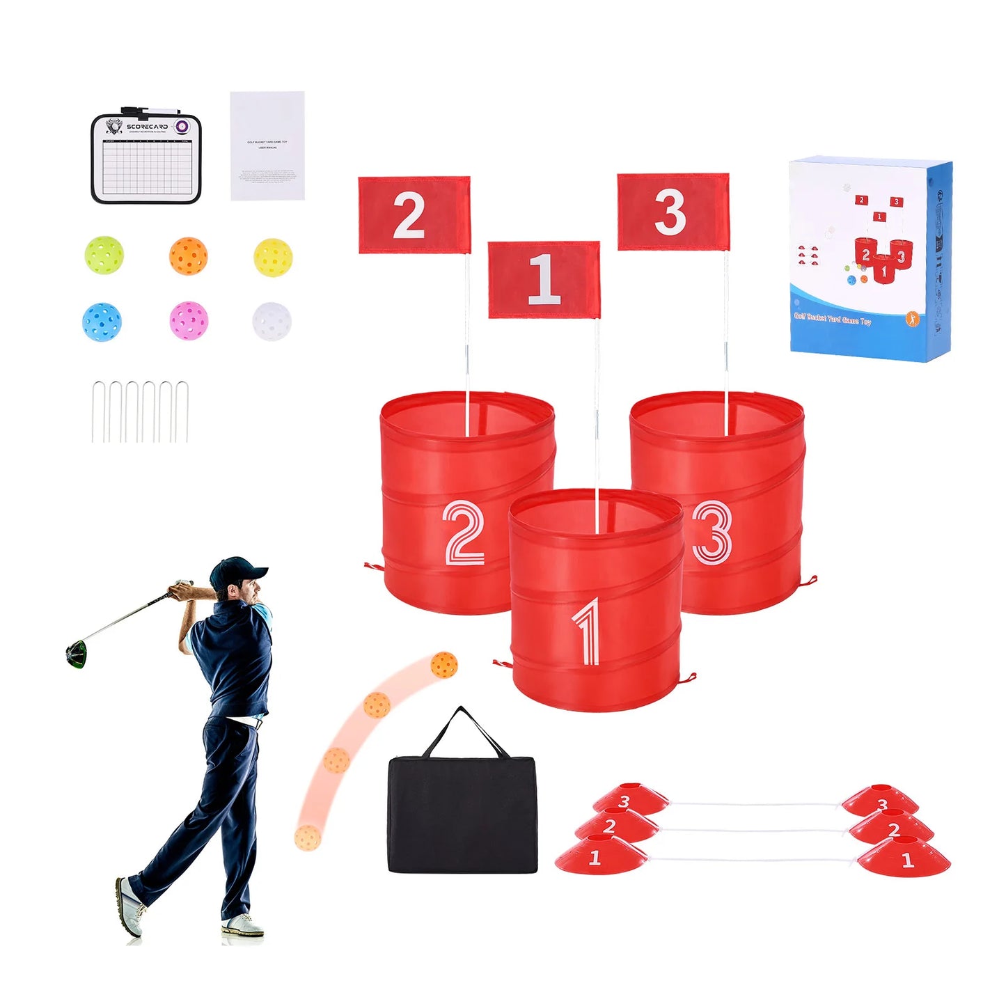 SucceBuy Backyard Golf Set 3/6/9 Hole Portable Family Game