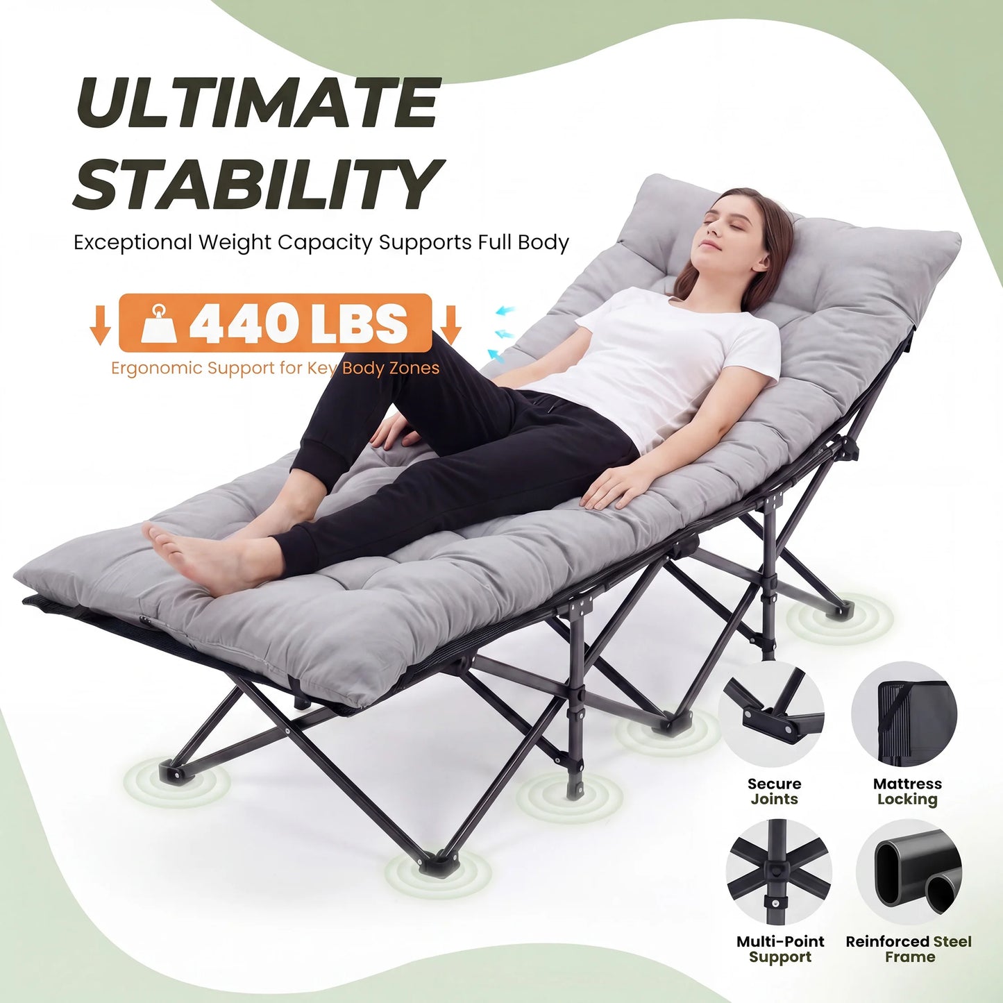 JHK Folding Camping Cot Bed With Cushion And Portable Storage