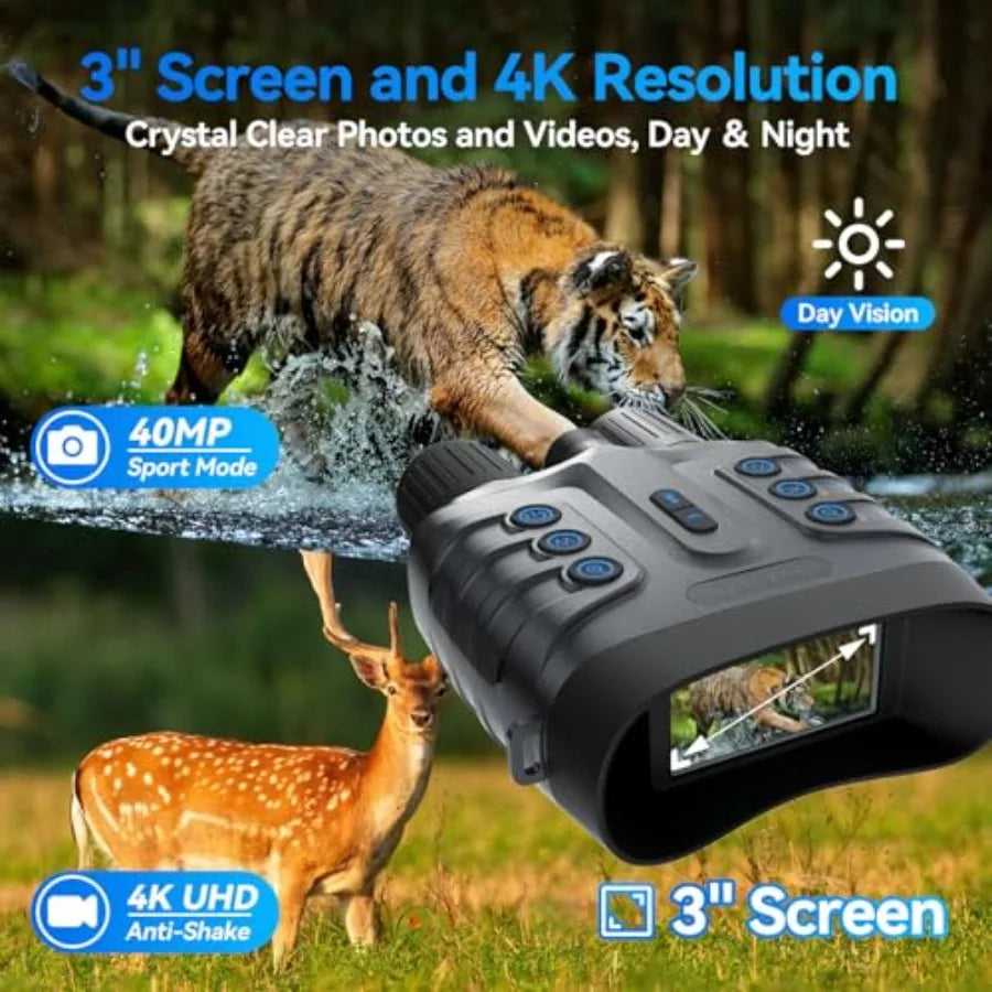 4K Full-Color Night Vision Binoculars for Adults with 3 HD Screen 10000mAh Battery 1968FT Range 64GB Storage 850nm Infrared 8X