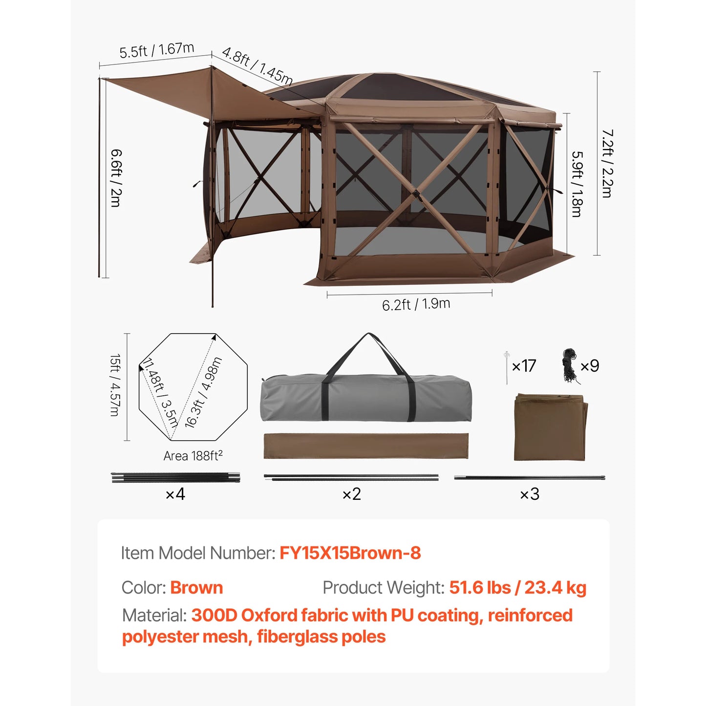 SucceBuy Pop Up Gazebo Screen Tent With Removable Top