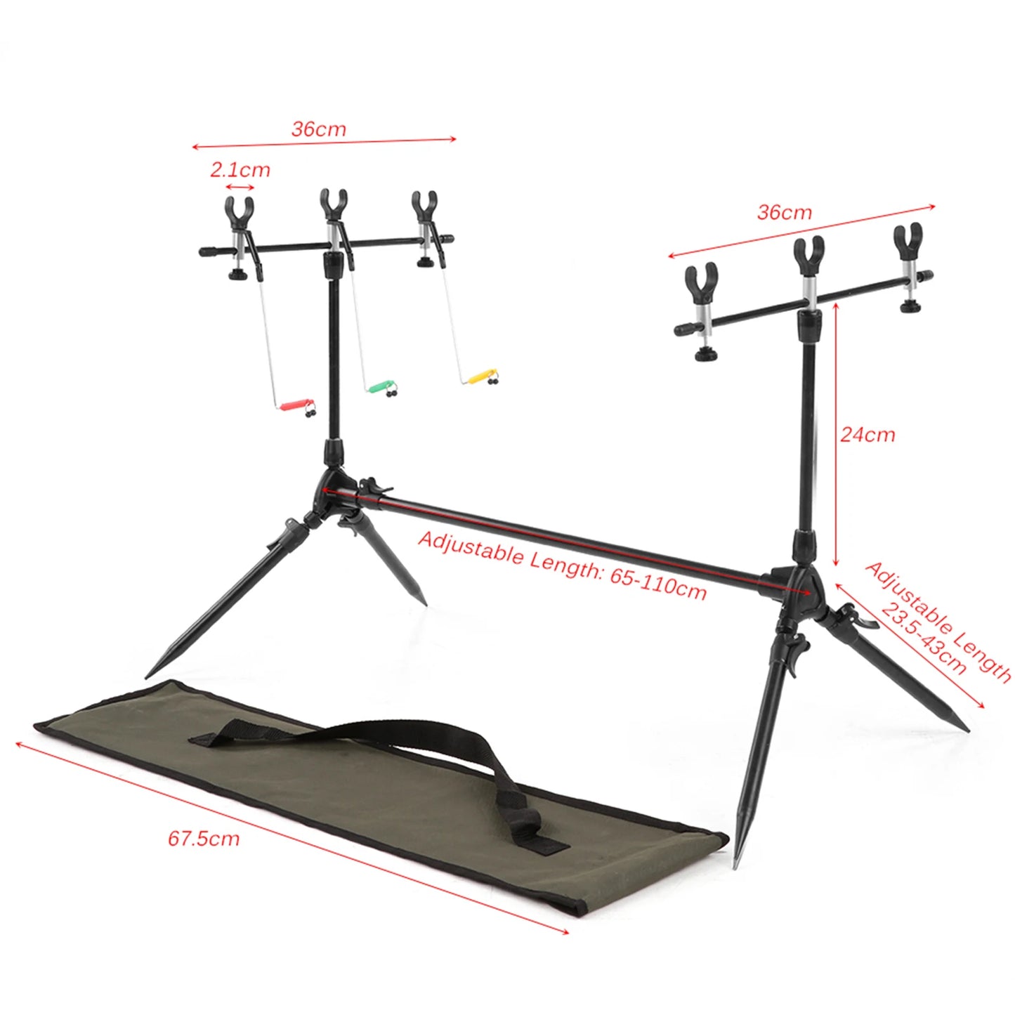 Lixada Adjustable Carp Rod Pod Stand With 3 Bite Alarms