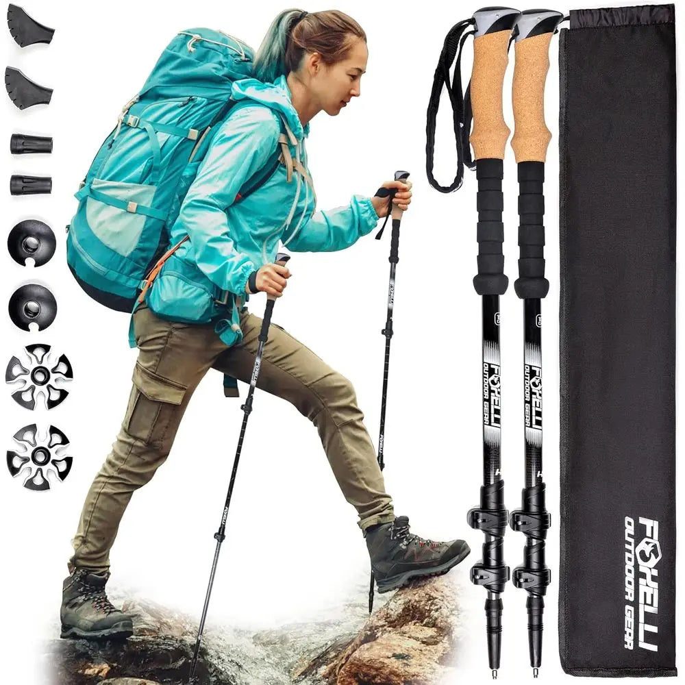 Lightweight Collapsible Trekking Poles With Cork Grips And Quick Locks
