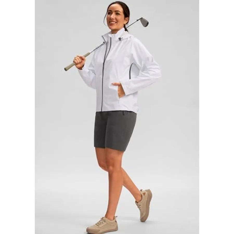 Bikewa Women's Cycling Rain Jackets Waterproof Windbreaker Lightweight Running Windproof Reflective Jacket Packable Hooded