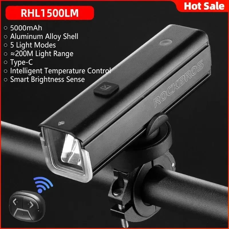 ROCKBROS 1500LM Bike Light Front Headlamp IPX6 Aluminum