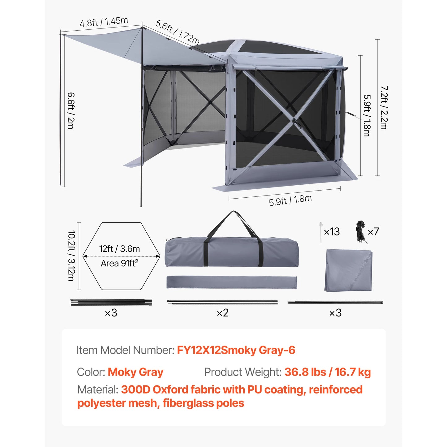 SucceBuy Pop Up Gazebo Screen Tent With Removable Top
