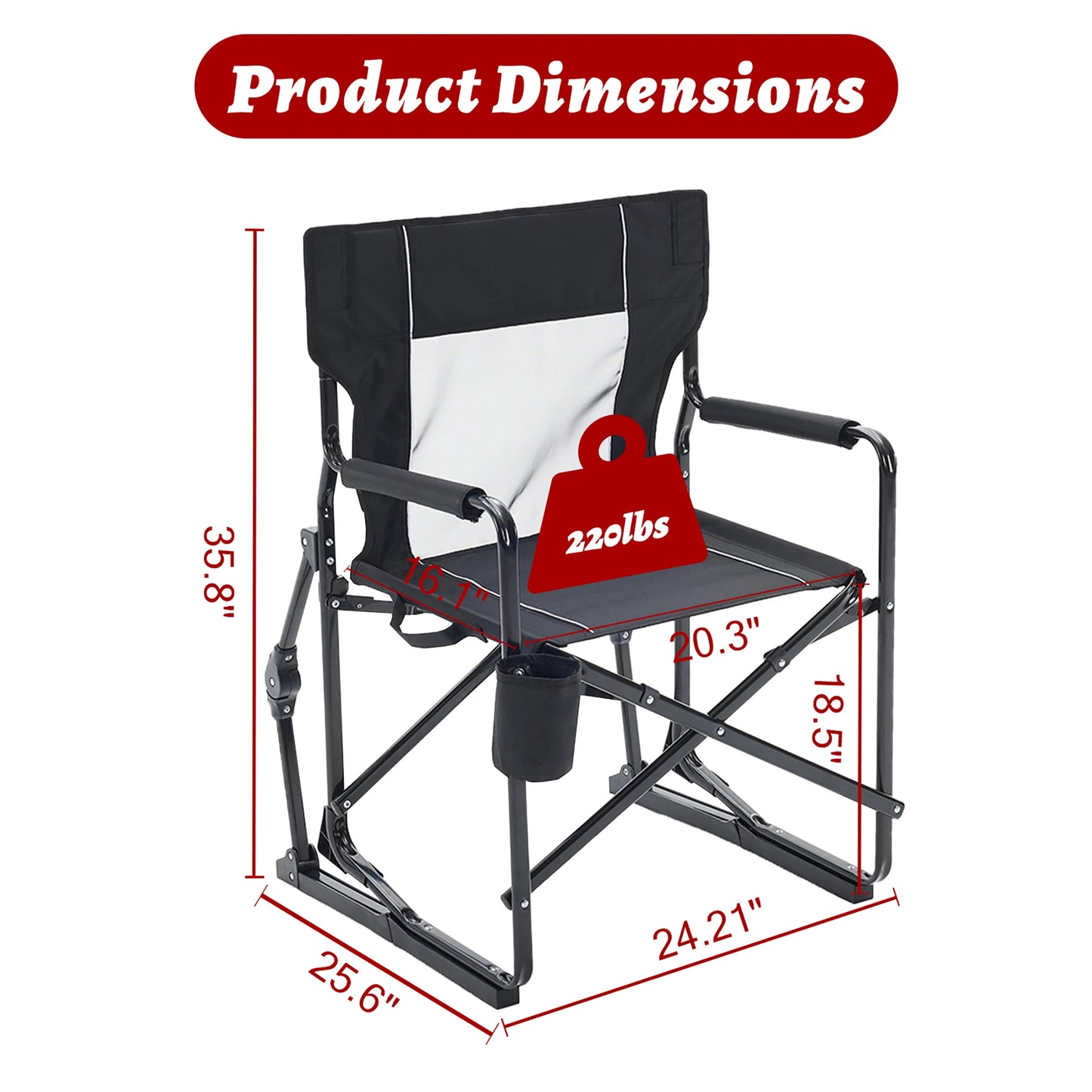 JHK Outdoor Folding Camping Chair With Mesh Back And Armrests