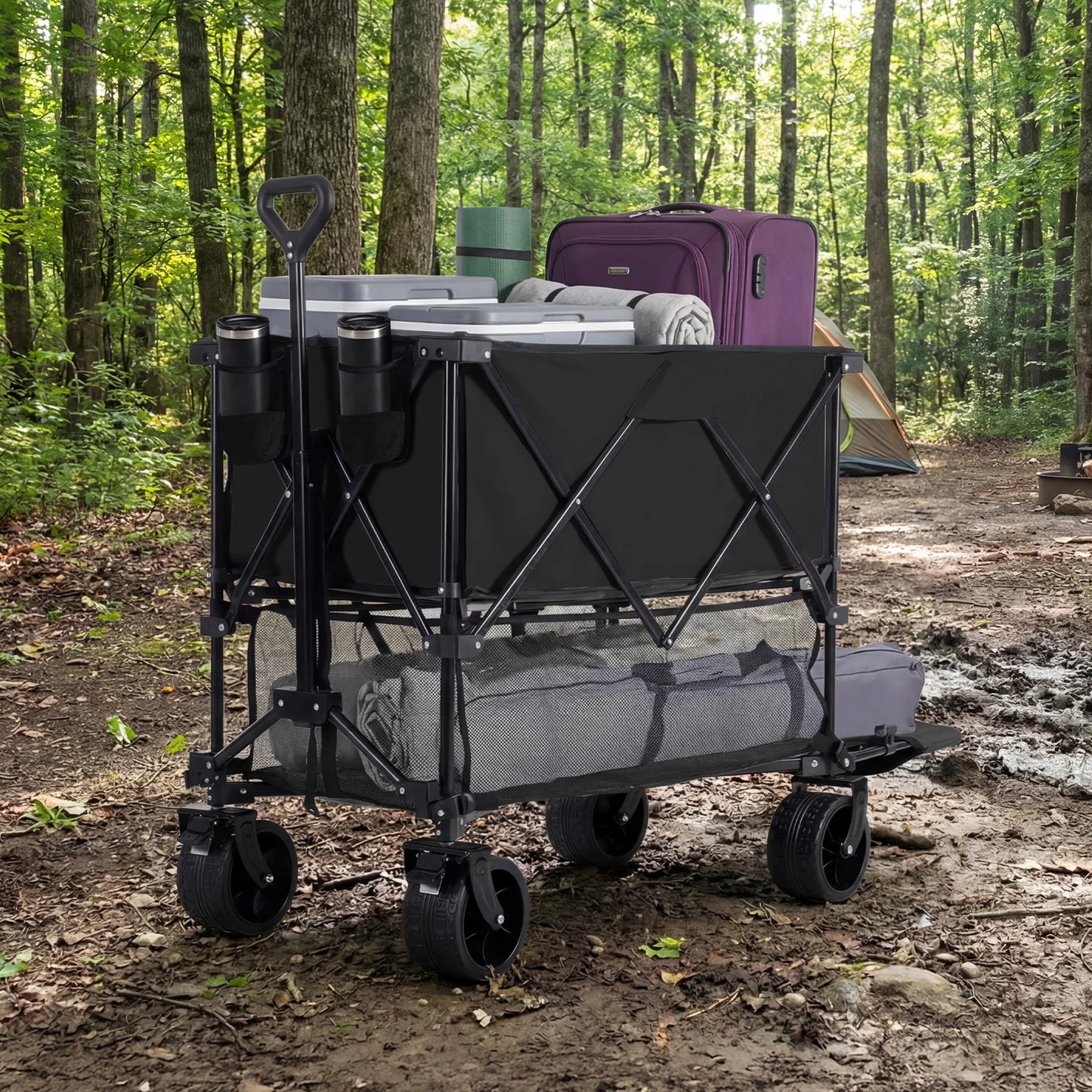 JHK Outdoor Double Decker Wagon Cart Foldable Garden Cart