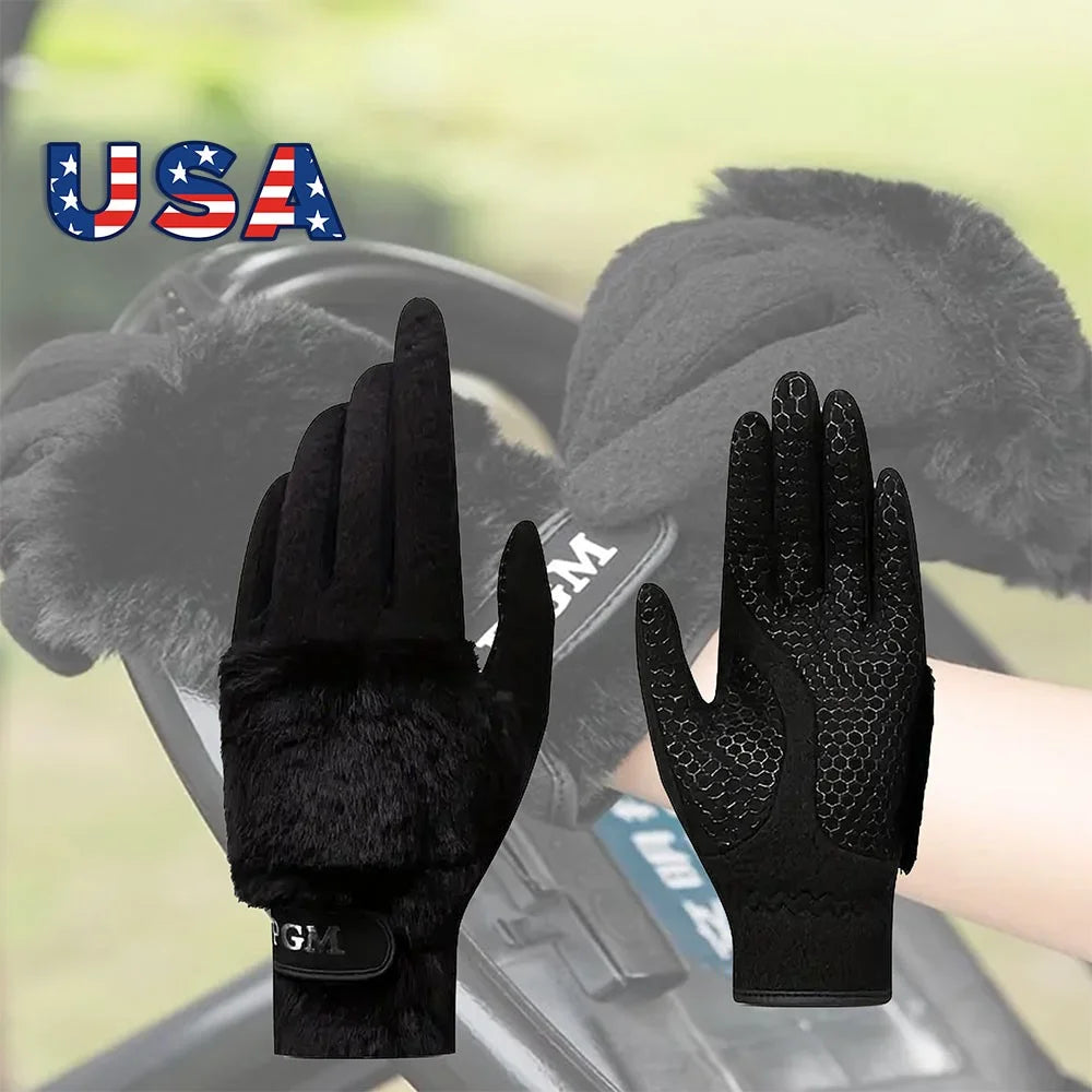 Winter Golf Gloves Plush Rabbit Fur Warm Non Slip Comfort