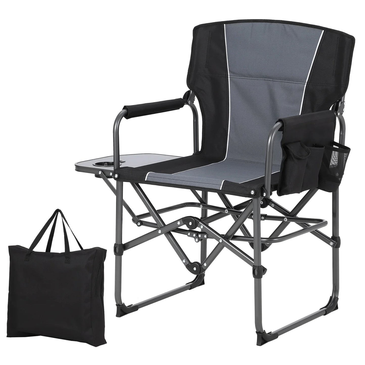 HiMISS Heavy-Duty Folding Directors Chair With Side Table Cup Holder